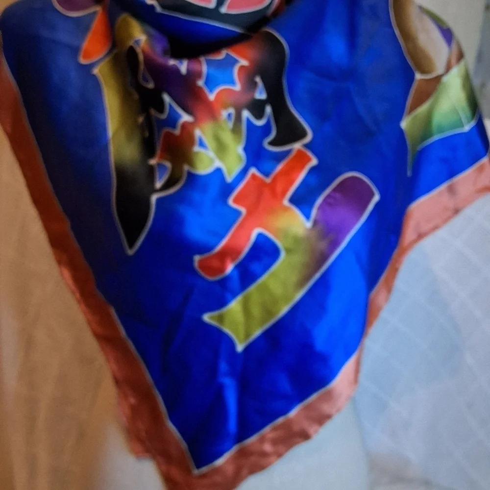 Chinese Character Silk Large Vibrant Color  Scarf